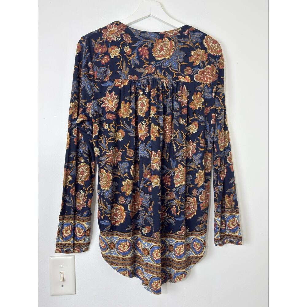 Lucky Brand Women Floral Boho Tunic Top Long Sleeve V-Neck Viscose Blouse M NWT - Picture 5 of 12